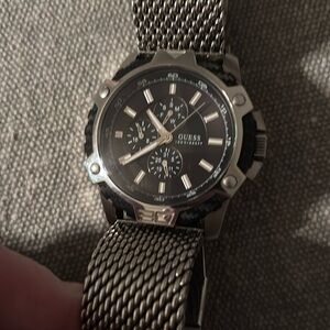 GUESS Silver and Black Chronograph Watch